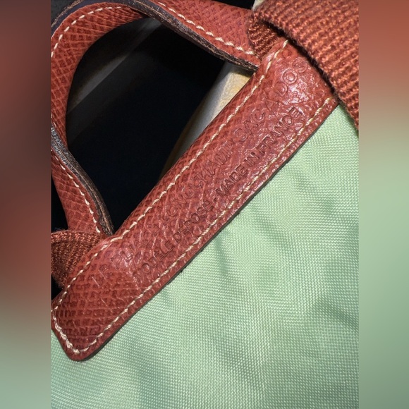Longchamp Le Pliage Original Foldable Backpack Pretty Green with Brown Leather - Picture 8 of 16